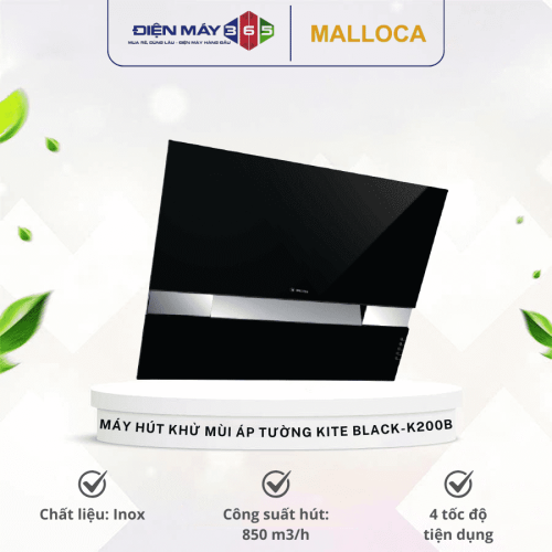 Máy hút khử mùi áp tường MALLOCA KITE BLACK-K200B