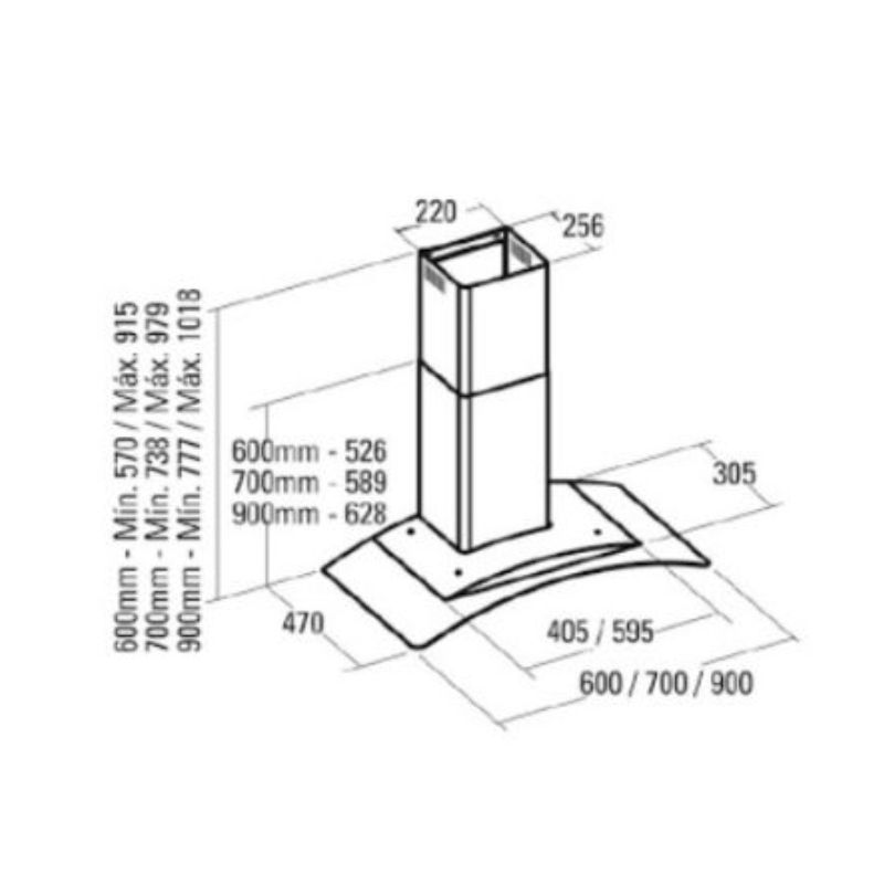 Máy hút mùi Cata C-900 GLASS/C 5 Kích thước máy hút mùi Cata C-900 GLASS/C