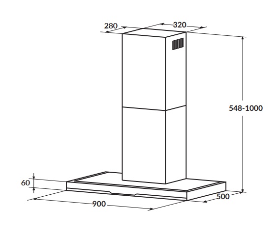 Máy hút mùi ống khói 90cm kiểu mới Rosieres RDSV 985 PN 4 kích thước cùa Máy hút mùi ống khói 90cm kiểu mới Rosieres RDSV 985 PN