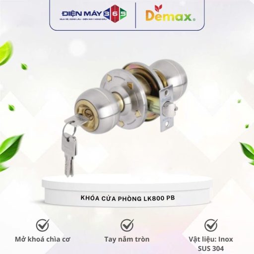 Khoa cua phong tay nam tron Demax LK800 PB