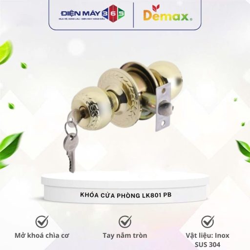 Khoa cua phong tay nam tron Demax LK801 PB