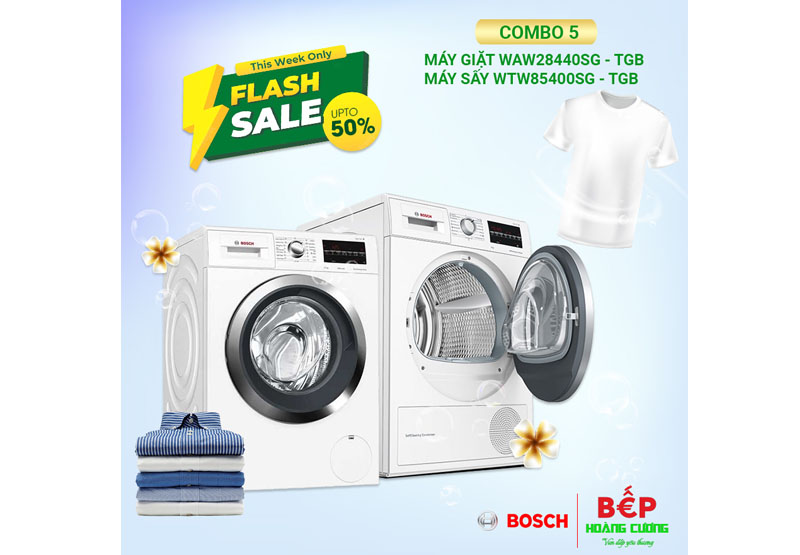 COMBO 5: Máy giặt Bosch WAW28440SG (8kg) + Máy sấy BOSCH WTW85400SG 3 COMBO 5: Máy giặt Bosch WAW28440SG (8kg) + Máy sấy BOSCH WTW85400SG