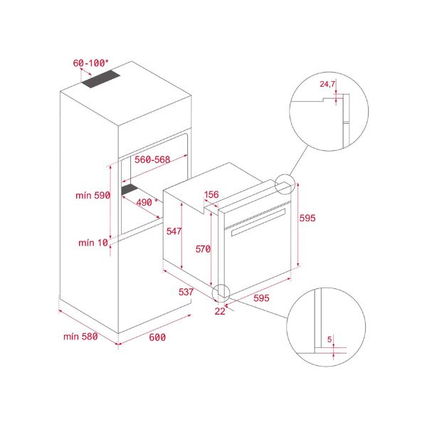 Lò nướng Teka HLB 8600 Steam Grey 111000013 4 Kích thước của Lò nướng Teka HLB 8600 Steam Grey