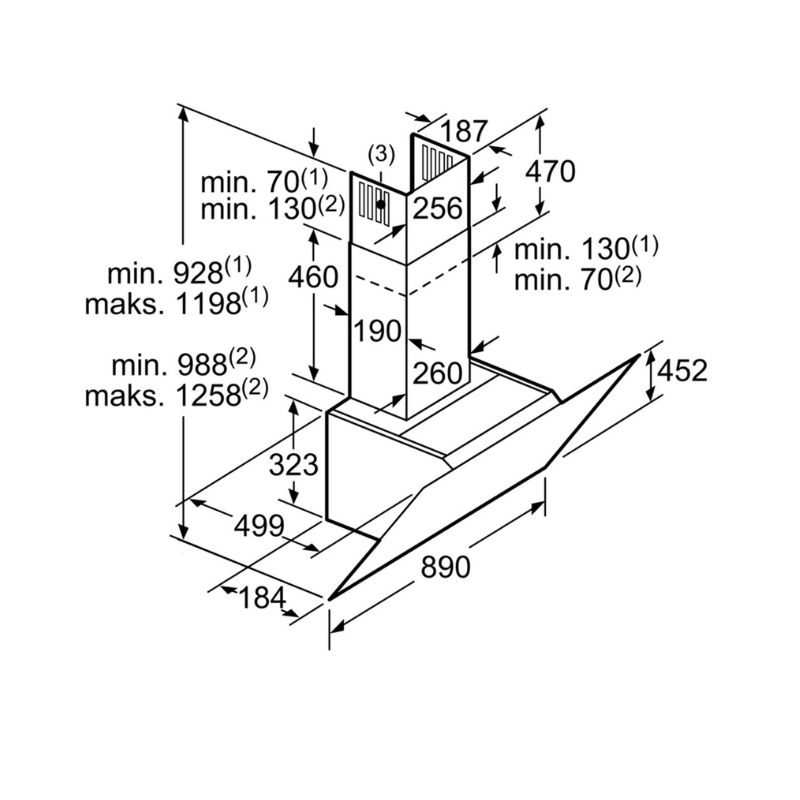 Máy hút mùi Bosch DWK97JM60 5 kích thước của Máy hút mùi Bosch DWK97JM60