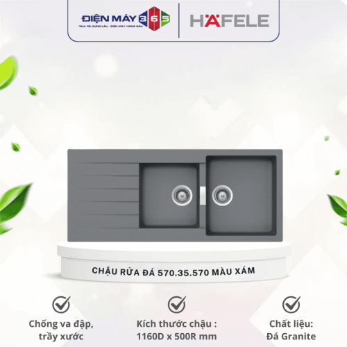 Chậu rửa đá Hafele HS19 - GED2S80 570.35.570 màu xám