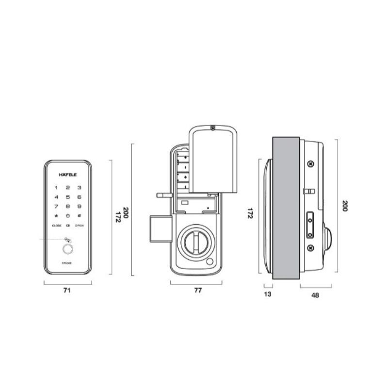Khóa điện tử Hafele Digital door lock ER5100 with batt 912.20.224 4 Kích thước khóa điện tử Hafele Digital door lock ER5100 with batt 912.20.224