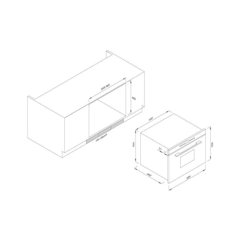 Lò hấp Malloca MST35-IX03 (kính trắng) 4 Kích thước lò hấp Malloca MST35-IX03 (kính trắng)