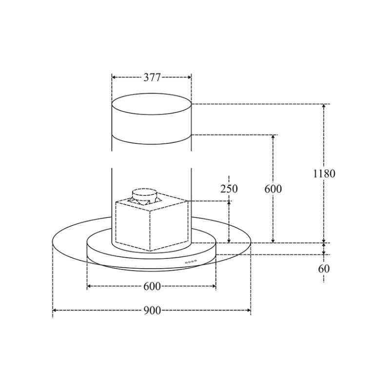 Máy hút đảo Lorca TA 6009 5 Kích thước máy hút đảo Lorca TA-6009