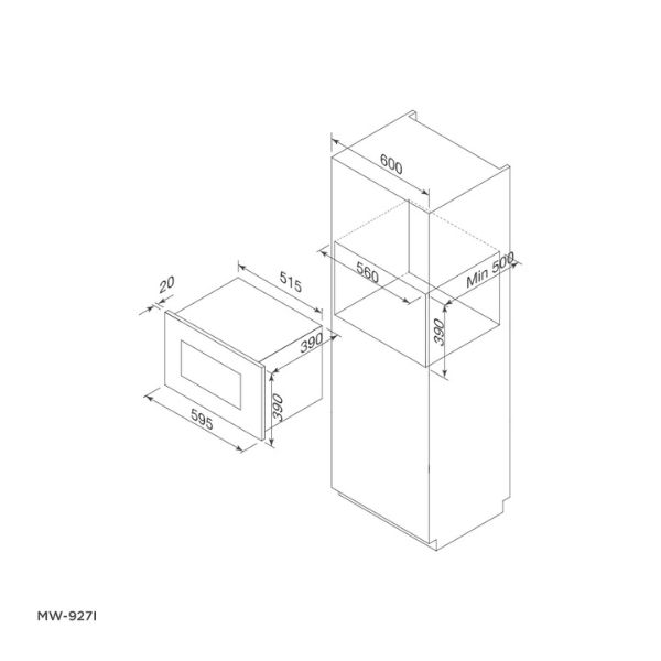 Lò vi sóng Malloca MW-927I 5 Kích thước của Lò vi sóng Malloca MW-927I