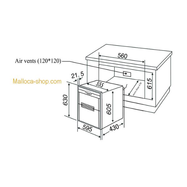Máy sấy bát Malloca MDC-11L 4 Kích thước của Máy sấy bát Malloca MDC-11L