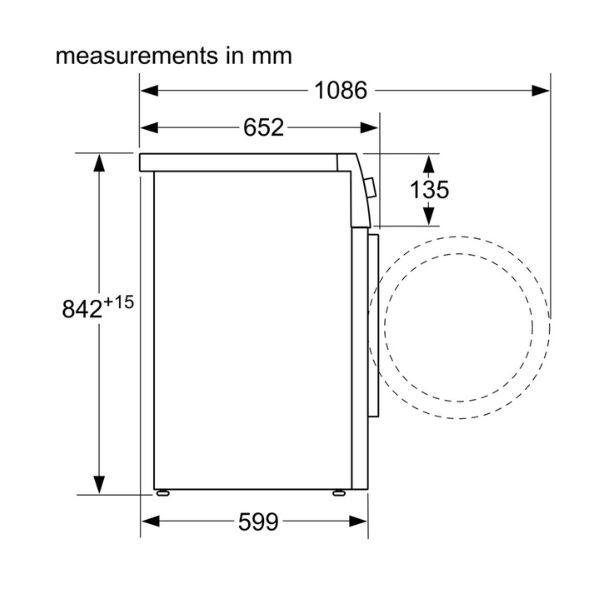 Máy sấy quần áo Bosch WTW876H8SG 4 Kích thước của Máy sấy quần áo Bosch WTW876H8SG