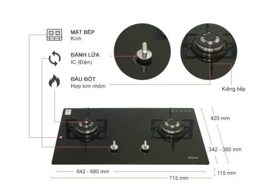 Bếp gas âm Rinnai RVB-212BG 13 Kích thước Bếp gas âm Rinnai RVB-212BG