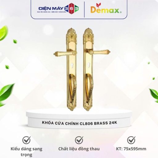 Khóa cửa chính Demax CL806 Brass 24K 4 Khoa cua chinh Demax CL806 Brass 24K