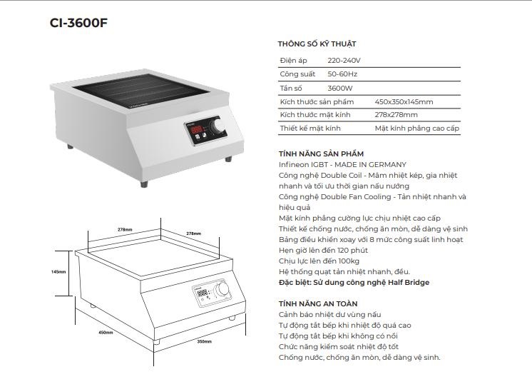 Bếp từ công nghiệp Kocher CI-3600F 3 Bếp từ công nghiệp Kocher CI-3600F