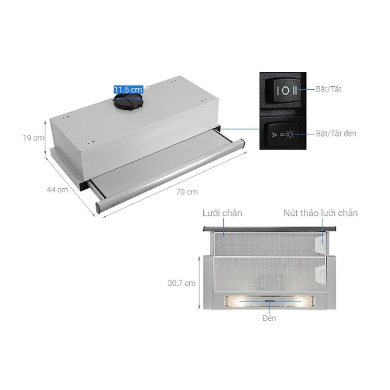 Máy hút mùi âm tủ Teka TL 7310 SS 113080003 5 Kích thước máy hút mùi âm tủ Teka TL 7310 SS