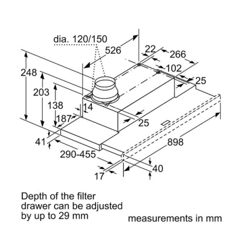 Máy hút mùi Bosch DFM094W53 5 Kích thước máy hút mùi Bosch DFM094W53