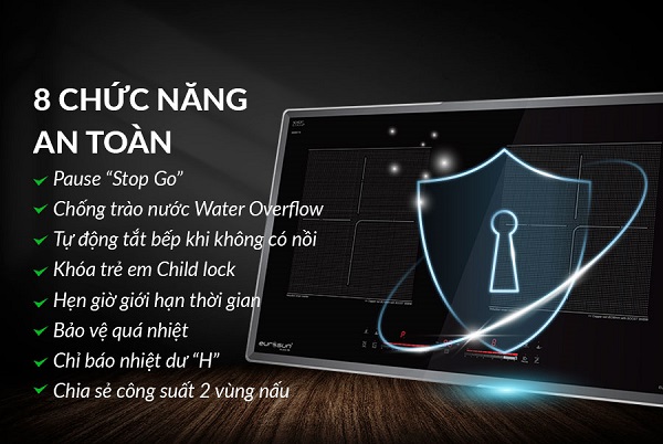 Bếp từ kết hợp hồng ngoại Eurosun EU-TE799Pro 11 Chức năng an toàn bếp từ kết hợp hồng ngoại Eurosun EU-TE799Pro