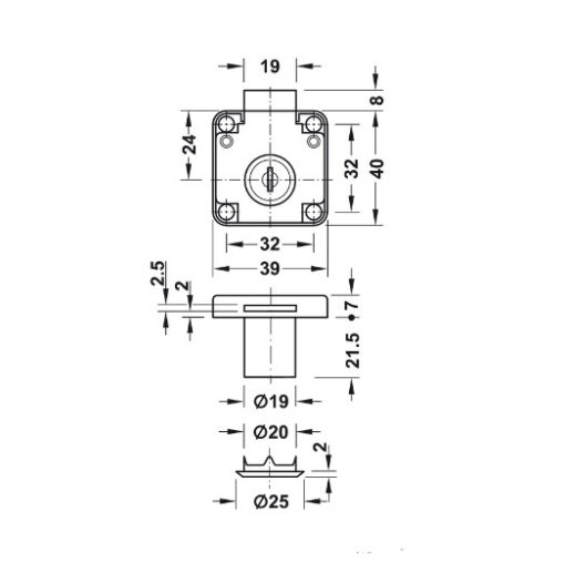 Khóa vuông Econo cửa dày 30mm Hafele 232.01.230 4 Khóa vuông Econo cửa dày 30mm Hafele 232.01.230