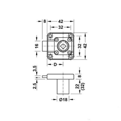 Vỏ khóa vuông chốt chết 32mm Hafele 232.26.681 5 Vỏ khóa vuông chốt chết 32mm Hafele 232.26.681