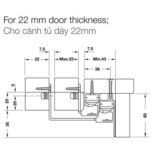 Phụ kiện cửa trượt tủ Slido Space Air 80VF Hafele 406.78.037 5 Phụ kiện cửa trượt tủ Slido Space Air 80VF Hafele 406.78.037
