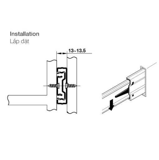 Ray bi nhấn mở 450mm Hafele 494.02.084 4 Ray bi nhấn mở 450mm Hafele 494.02.084