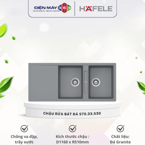 Chậu rửa bát đá Hafele HS20-GKD2S80 570.33.530