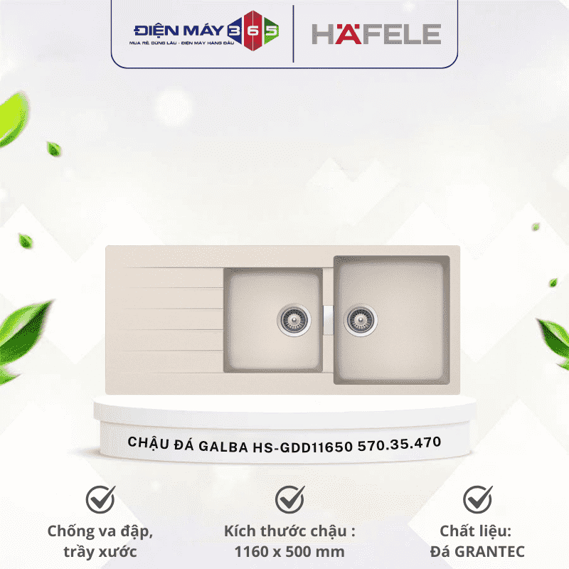 Chậu Rửa Đá Hafele HS19-GED2S80 570.35.470 3 Chậu Rửa Đá Hafele HS19-GED2S80 570.35.470