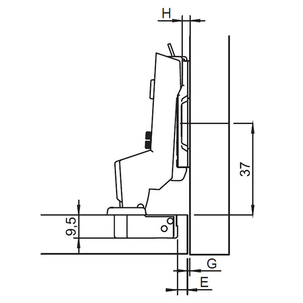 Bản lề lọt lòng Metalla SM 95º Mini Hafele 311.04.442 4 Kích thước của Bản lề lọt lòng Metalla SM 95º Mini Hafele 311.04.442