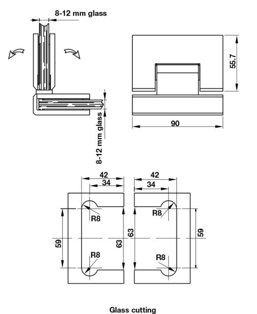 Bản lề phòng tắm kính 90º Hafele 981.77.906 5 Kích thước của Bản lề phòng tắm kính 90º Hafele 981.77.906