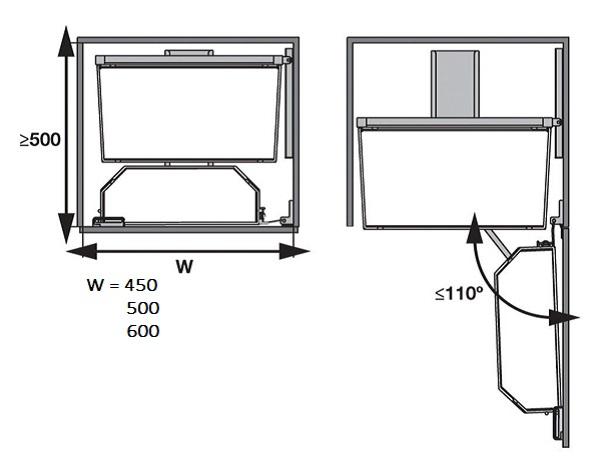 Bộ đựng thực phẩm 6 tầng 500/1700mm TANDEM ARE Hafele 545.93.433 4 Kích thước của Bộ đựng thực phẩm 6 tầng 500/1700mm TANDEM ARE Hafele 545.93.433