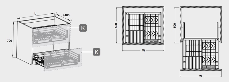 Bộ rổ kéo đựng chén đĩa gắn cánh rộng 800 Verona Hafele 549.03.155 4 Kích thước của Bộ rổ kéo đựng chén đĩa gắn cánh rộng 800 Verona Hafele 549.03.155