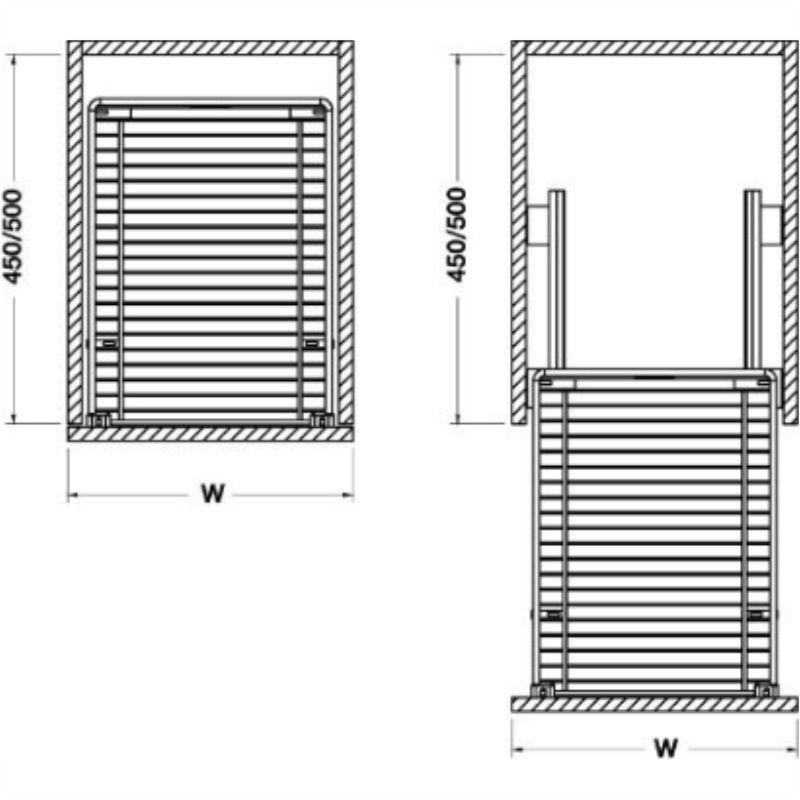 Bộ rổ kéo gắn với cánh Hafele 549.03.142 cho tủ rộng 450mm 4 Kích thước của Bộ rổ kéo gắn với cánh Hafele 549.03.142 cho tủ rộng 450mm