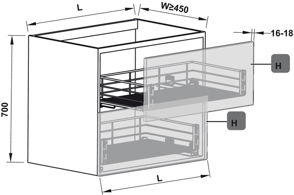 Bộ rổ kéo gắn với cánh Hafele 549.03.146 cho tủ rộng 900mm 4 Kích thước của Bộ rổ kéo gắn với cánh Hafele 549.03.146 cho tủ rộng 900mm