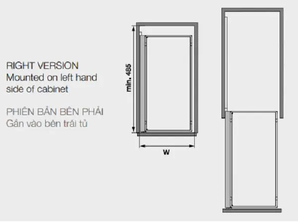 Bộ rổ kéo Hafele 545.53.760 bộ 2 rổ ARENA COMFORT II, 250m, mở phải 4 Kích thước của Bộ rổ kéo Hafele 545.53.760 bộ 2 rổ ARENA COMFORT II, 250m, mở phải