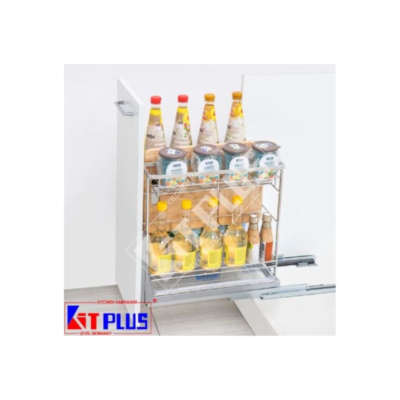 Giá để gia vị nan dẹt Inox mờ, ray giảm chấn Kit Plus DS.30 3 Giá để gia vị nan dẹt Inox mờ, ray giảm chấn Kit Plus DS.30