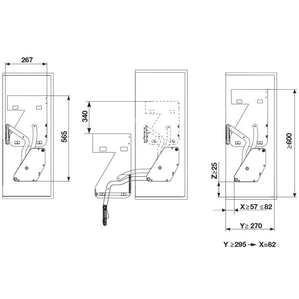 Kệ nâng hạ Imove R600mm Hafele 504.68.923 4 Kích thước của Kệ nâng hạ Imove R600mm Hafele 504.68.923