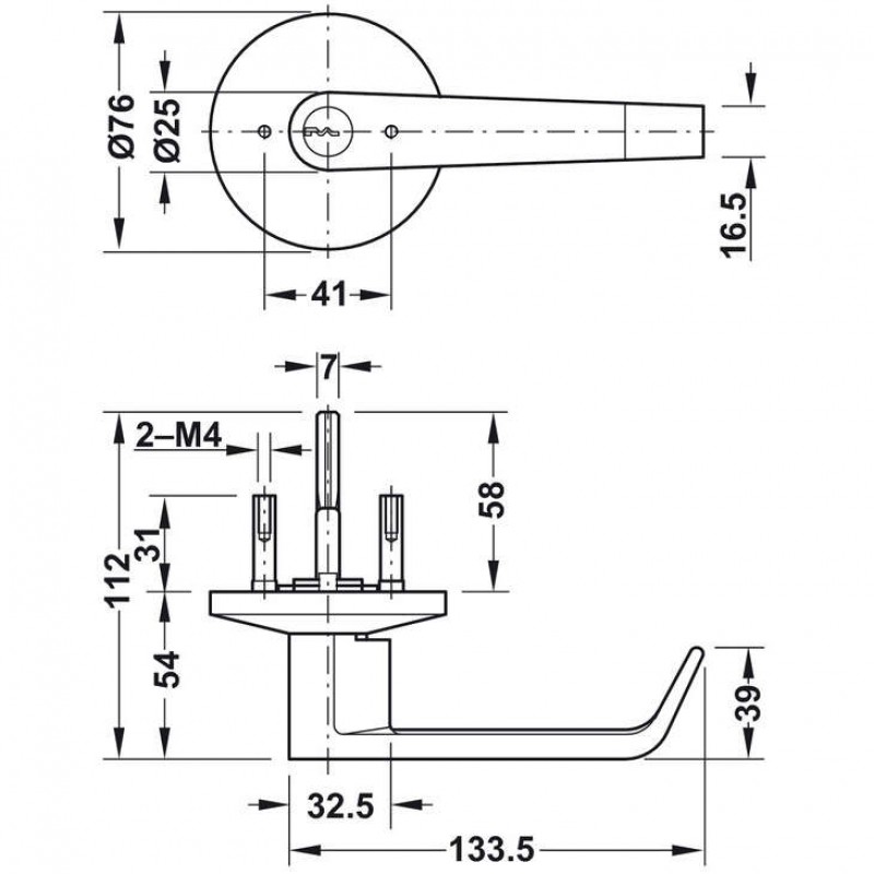 Tay nắm gạt có nắp che Hafele 911.54.037 4 Kích thước của Tay nắm gạt có nắp che Hafele 911.54.037