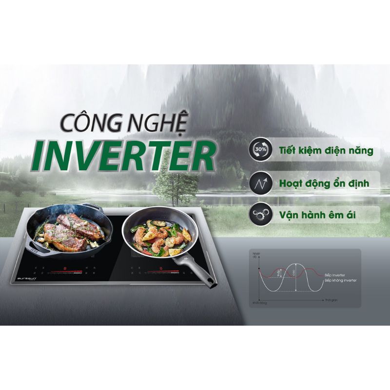 Bếp từ đôi Eurosun EU-T396Pro lắp âm 10 công nghệ Inverter tiết kiệm điện năng của bếp từ Eurosun EU-T396PRO