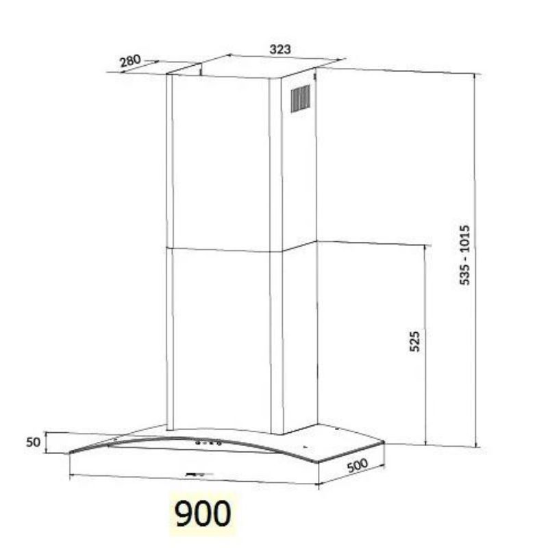 Máy hút mùi áp tường tuần hoàn Eurosun EH-90K32 7 kích thước máy hút mùi áp tường tuần hoàn Eurosun EH-90K32