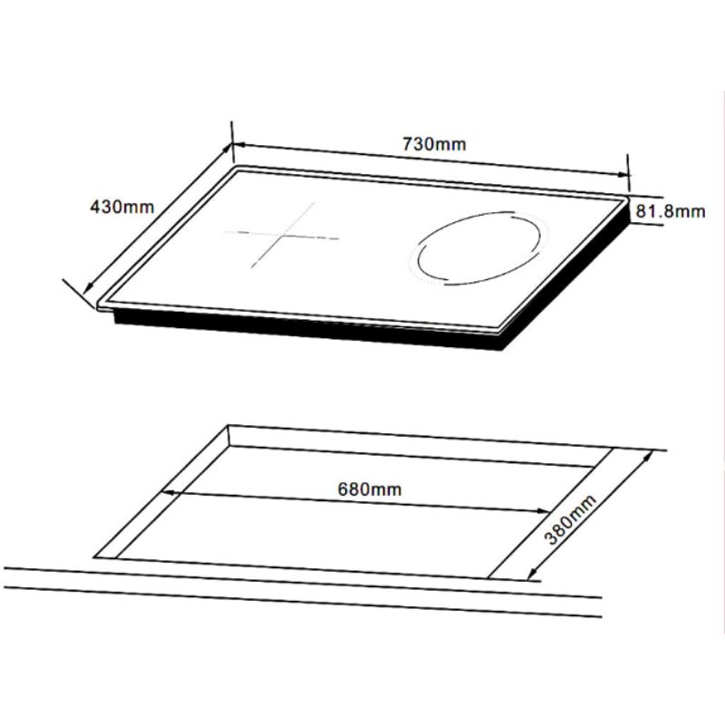 Bếp từ kết hợp hồng ngoại 2 vùng nấu Hafele HC-H7321B 536.61.856 4 Kích thước bếp từ kết hợp hồng ngoại 2 vùng nấu Hafele HC-H7321B 536.61.856