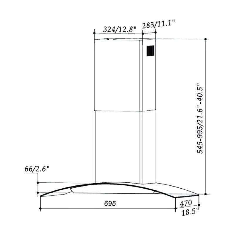 Máy hút mùi áp tường Canzy CZ 1870 8 Kích thước máy hút mùi áp tường Canzy CZ 1870