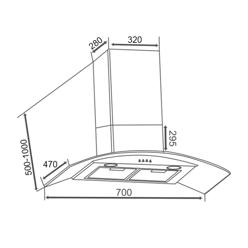 Kích thước máy hút mùi áp tường Canzy CZ MLH670 Kích thước máy hút mùi áp tường Canzy CZ MLH670