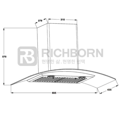 Máy hút mùi áp tường Richborn RHA70GFFB 5 Hình ảnh máy hút mùi Richborn RHA70GFFB