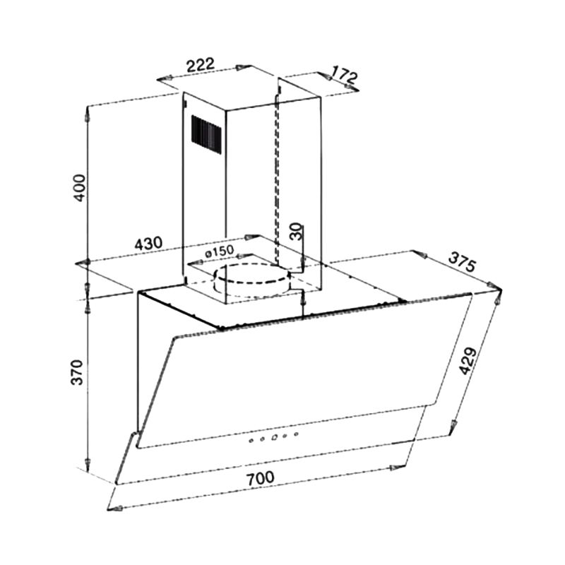 Máy hút mùi áp tường Binova BI-57-GT-07 5 Kích thước máy hút mùi áp tường Binova BI-57-GT-07