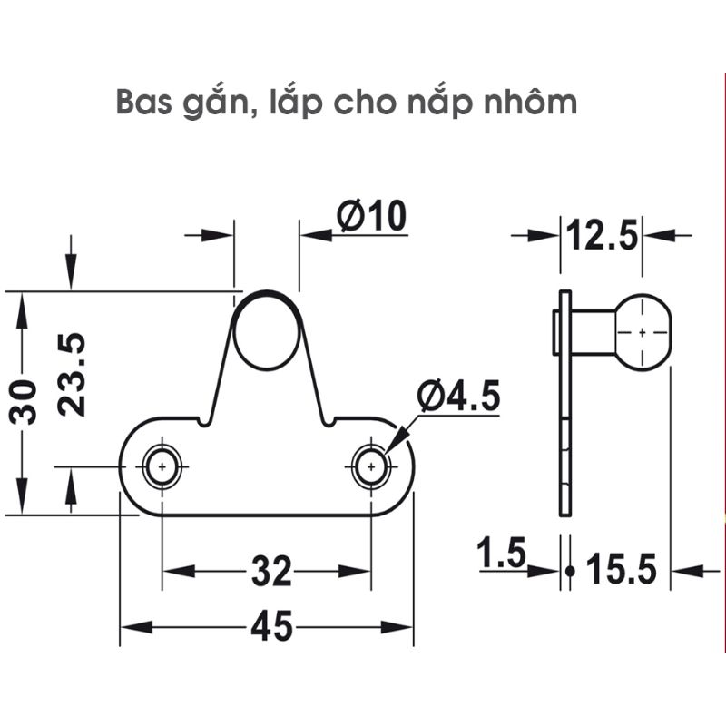 Pittong đẩy cánh tủ 120N Hafele 373.82.909 5 Kích thước bas nắp nhôm pittong đẩy cánh tủ 120N Hafele 373.82.909