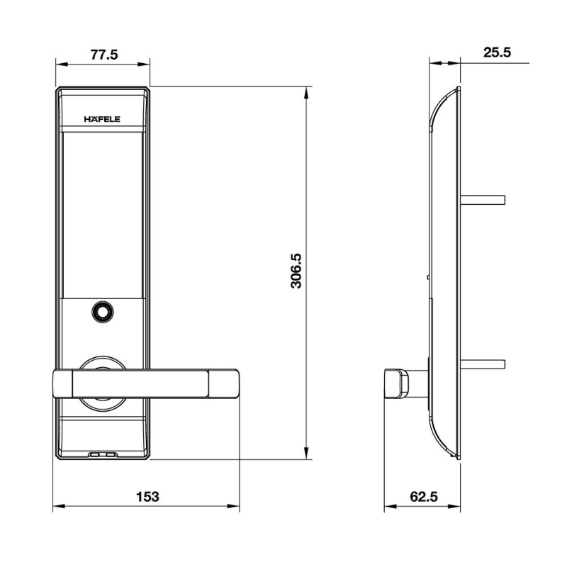 Khóa Điện Tử EL7500 Hafele 912.05.728 5 Kích thước khóa điện tử EL7500 Hafele 912.05.728