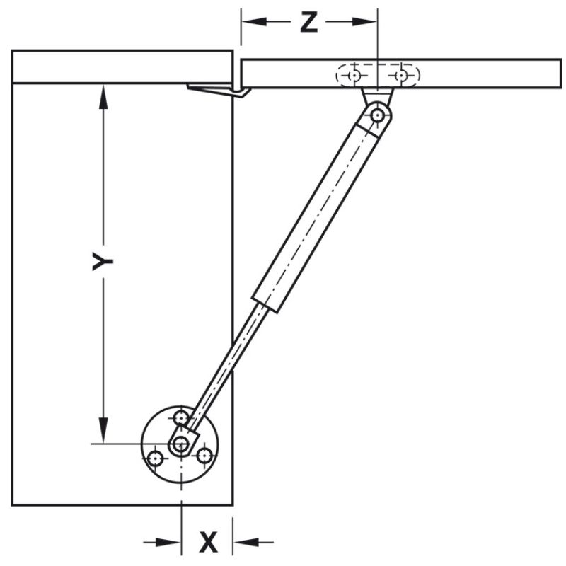 Pittong đẩy cánh tủ 120N Hafele 373.82.909 8 Kích thước pittong đẩy cánh tủ 120N Hafele 373.82.909