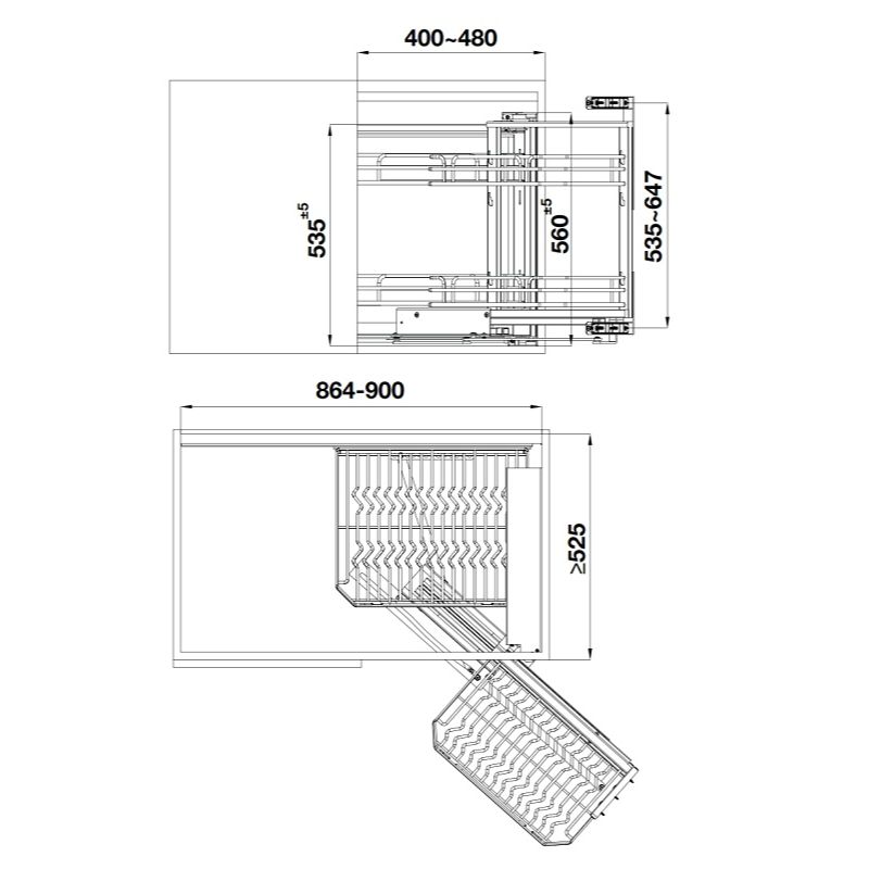 Giá góc liên hoàn Inox 304 mở phải Hafele 548.21.022 5 Kích thước giá góc liên hoàn Inox 304 mở phải Hafele 548.21.022