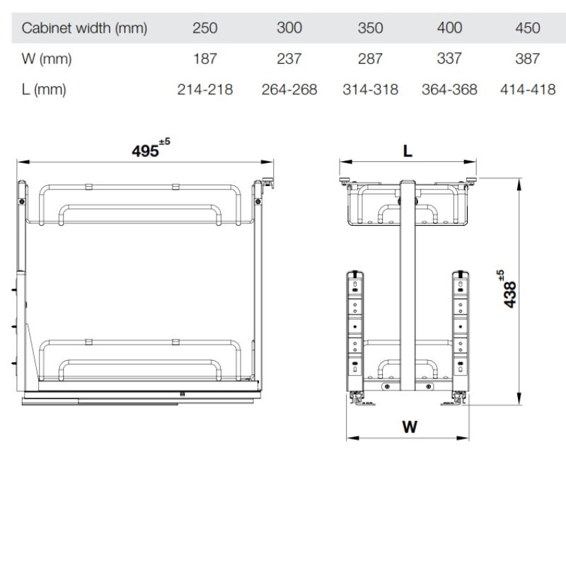 Giá gia vị Inox 304 Hafele Omero 547.10.063 300mm 5 Kích thước giá gia vị Inox 304 Hafele Omero 547.10.063 300mm