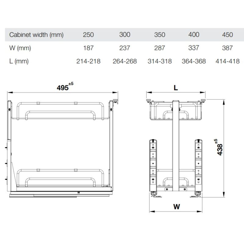Giá gia vị Inox 304 Hafele Omero 547.10.064 350mm 5 Kích thước giá gia vị Inox 304 Hafele Omero 547.10.064 350mm